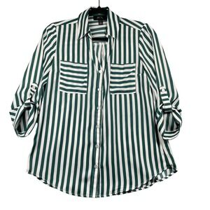BCX Striped Button Down Shirt Roll Tab Sleeve‎ Career Casual Top Small